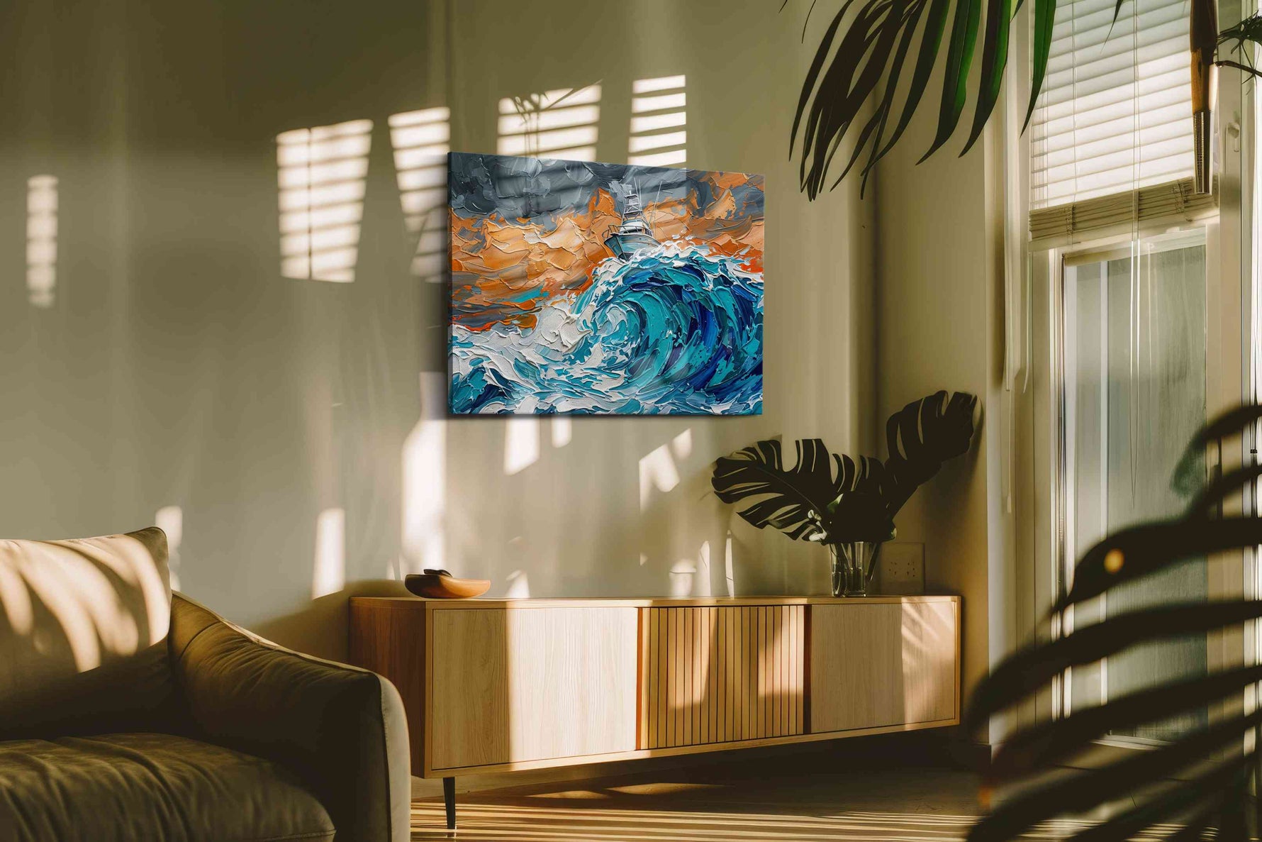 Tempest's Grace sailing canvas print in a contemporary interior mockup