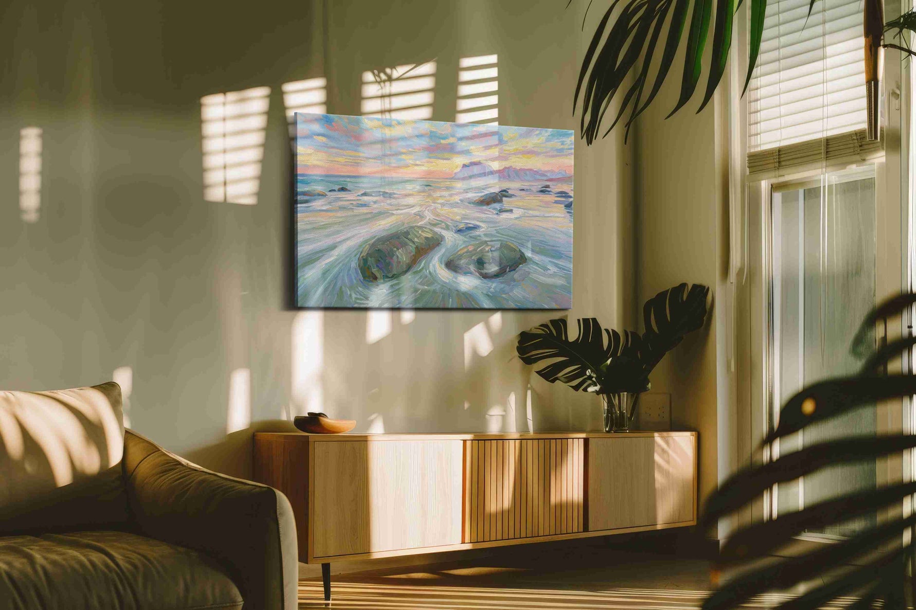 Tidal Symphony at Sunset nature canvas print, on wall, lifestyle preview