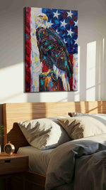 Majestic Freedom Soar animals canvas print, displayed in a bedroom