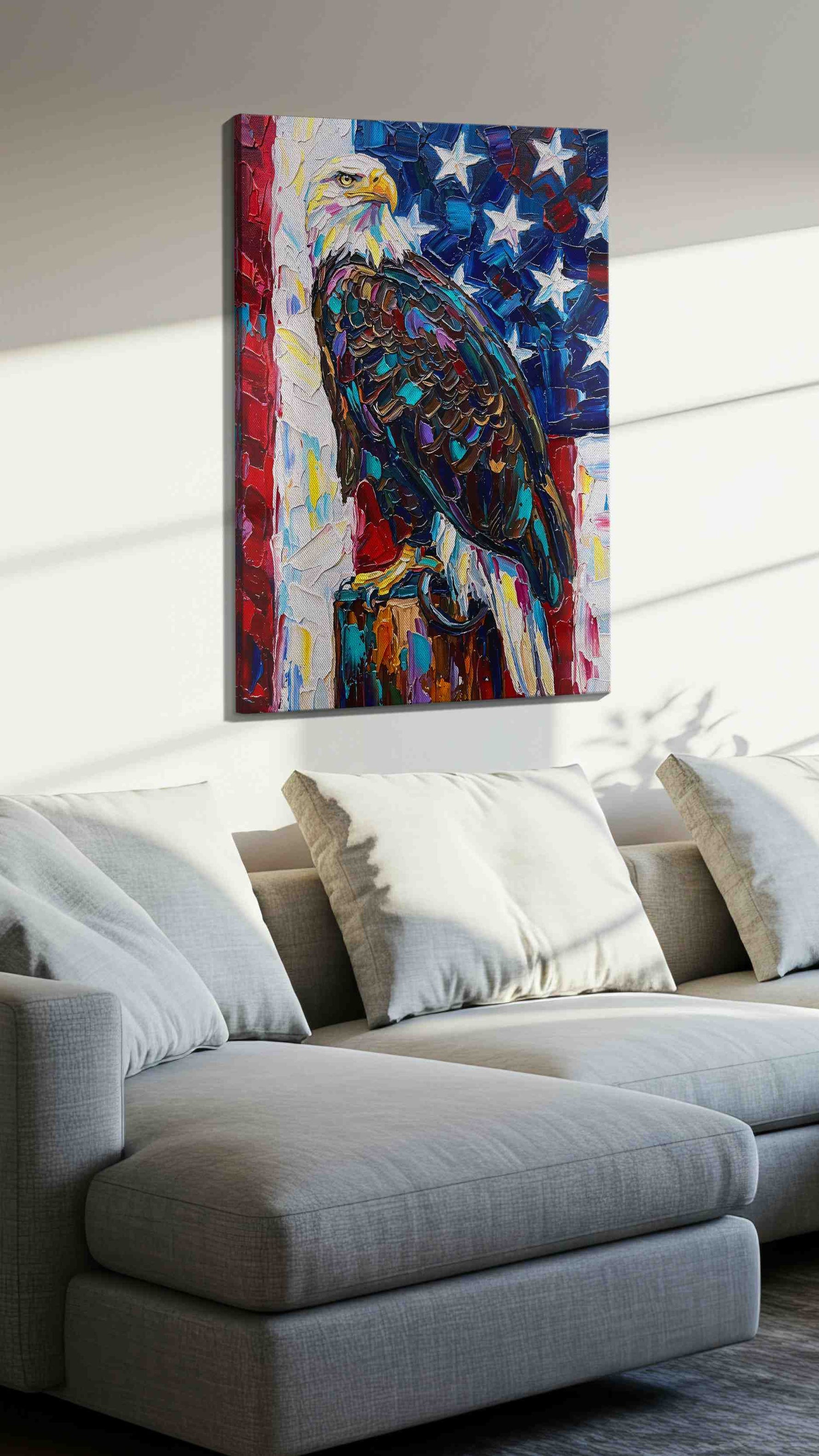 Majestic Freedom Soar animals canvas print, displayed in a living room