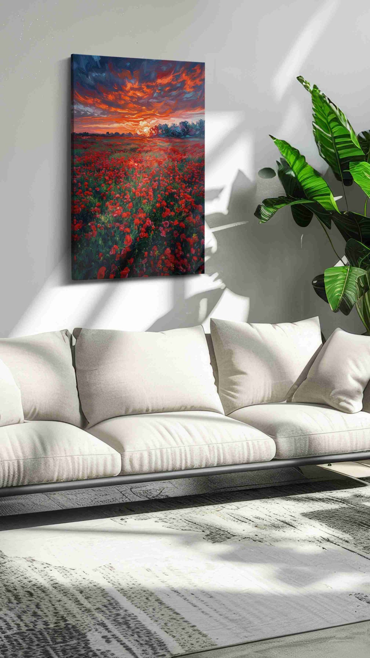 Crimson Horizon Bloom poppies canvas print, on wall, lifestyle preview