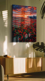 Crimson Horizon Bloom (Poppies) - Poppy Wall Art, Floral Canvas Print, Flower Decor in a contemporary interior mockup