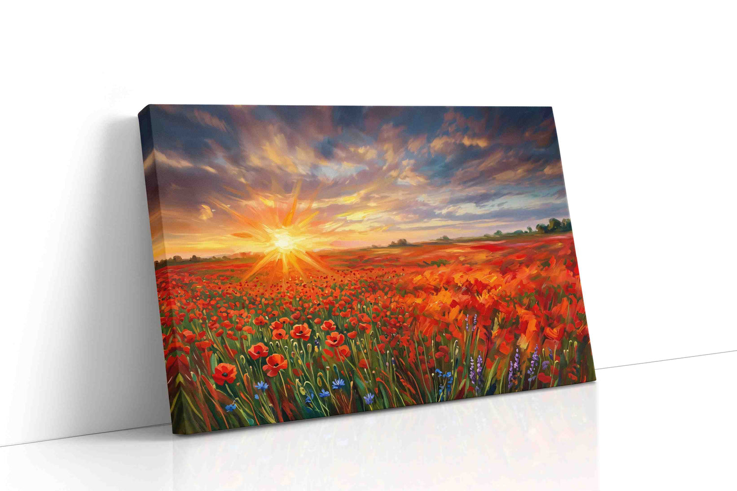 Crimson Reverie at Dusk (Poppies) - Poppy Wall Art, Floral Canvas Print, Flower Decor gallery-wrapped landscape canvas studio shot