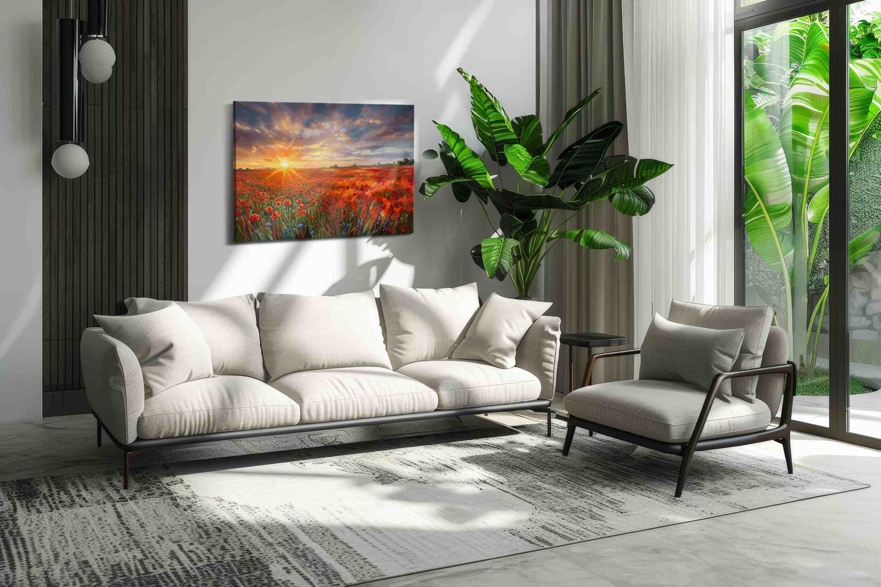 Crimson Reverie at Dusk poppies canvas print in a modern interior mockup