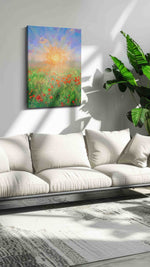 Eternal Bloom at Dawn poppies canvas print, on wall, lifestyle preview