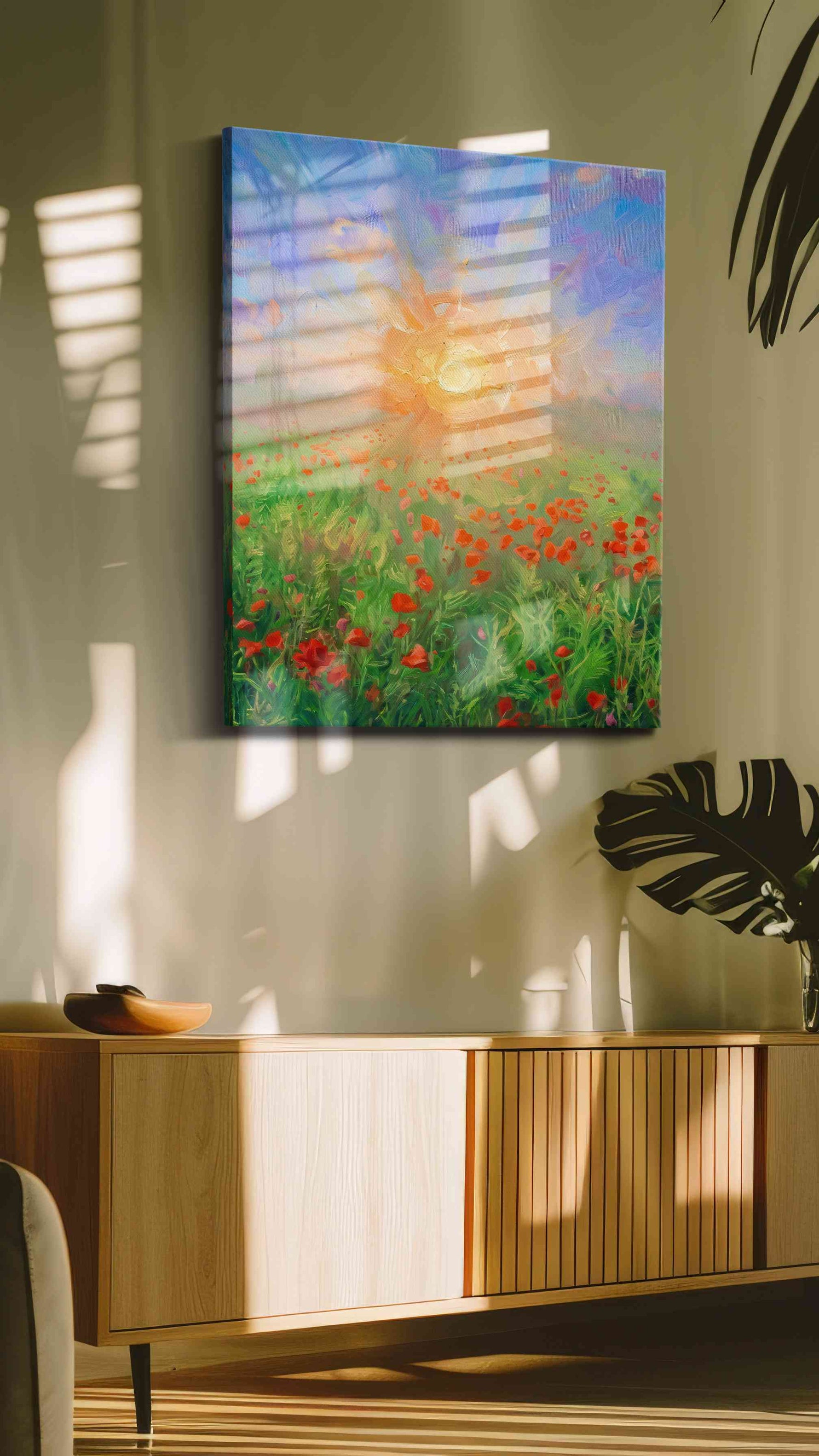 Eternal Bloom at Dawn poppies canvas print in a contemporary interior mockup