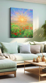 Eternal Bloom at Dawn poppies canvas print, hanging on wall