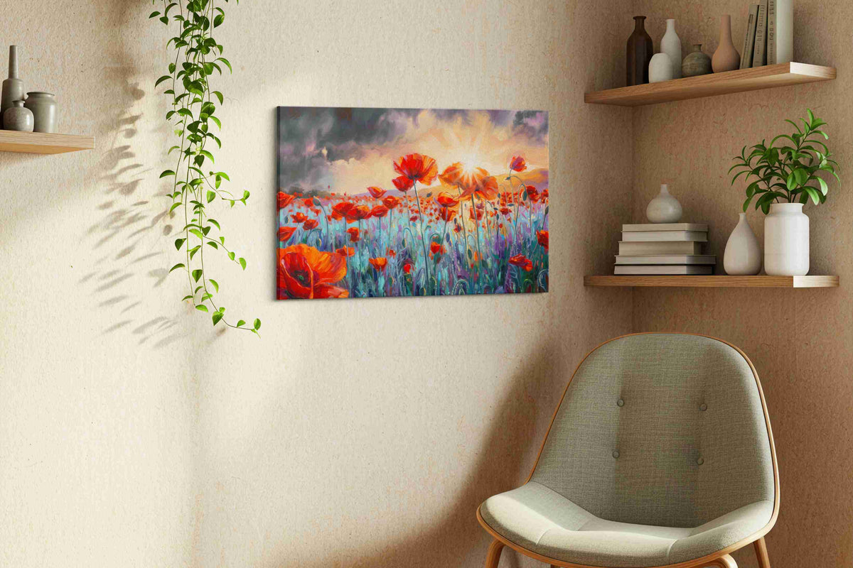 Eternal Radiance Poppies poppies canvas print styled in a living room