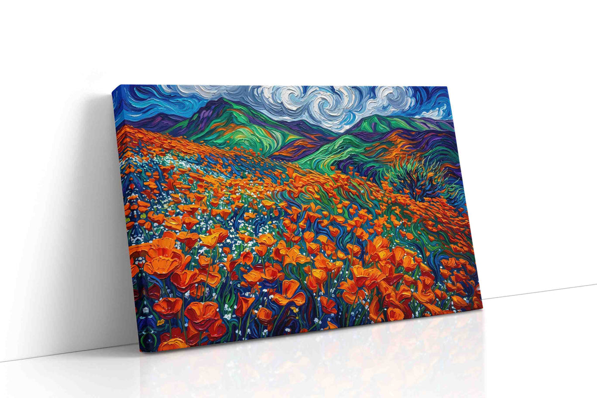 Whirling Fields of Color (Poppies) - Nature, Nature Wall Art, Scenic Canvas Print, Natural Landscape Art gallery-wrapped landscape canvas studio shot