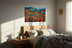 Whirling Fields of Color nature canvas print, displayed in a bedroom