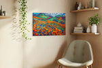 Whirling Fields of Color nature canvas print styled in a living room
