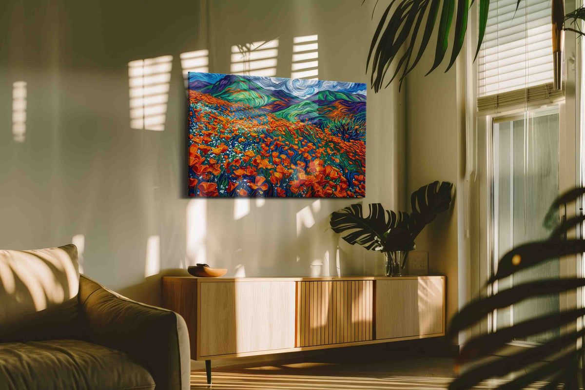 Whirling Fields of Color nature canvas print, on wall, lifestyle preview