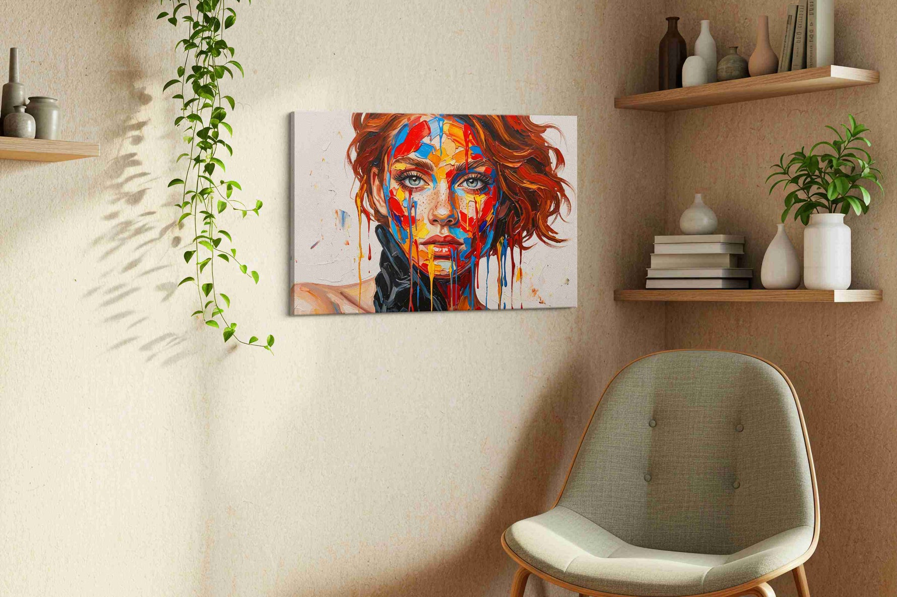 Chromatic Elegance portraits canvas print in a living room scene