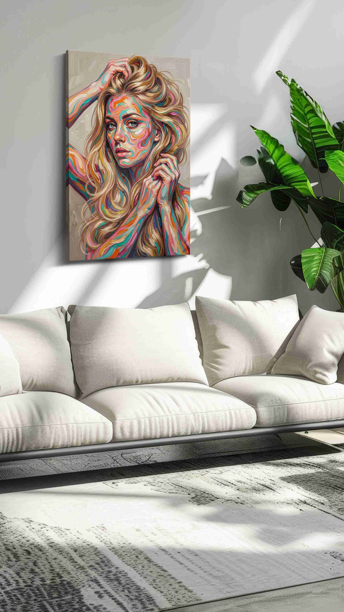 Whirls of Expression portraits canvas print in a modern interior mockup