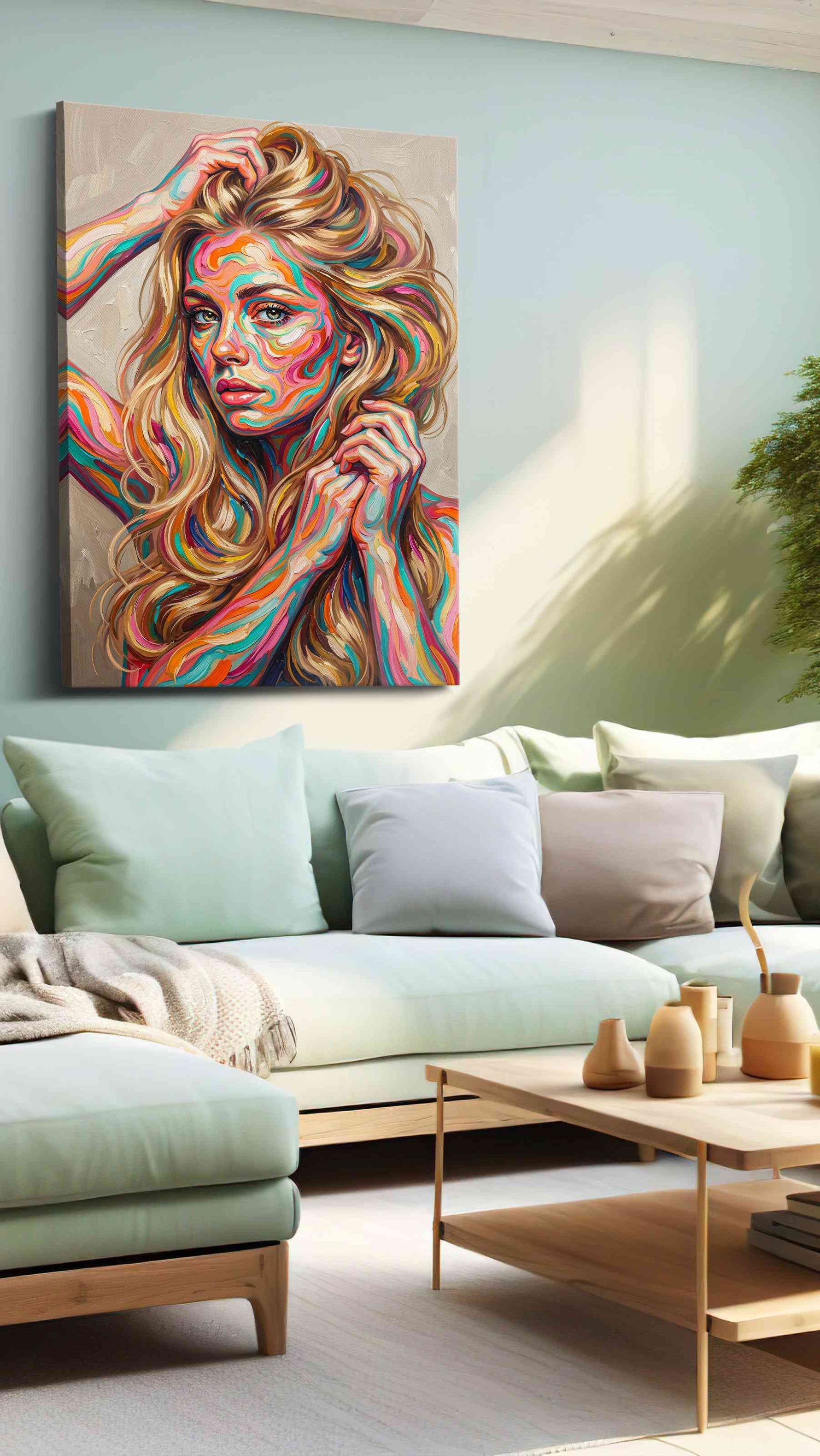 Whirls of Expression portraits canvas print, hanging on wall