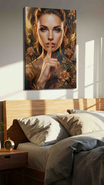 Whispering Blossoms portraits canvas print, displayed in a bedroom