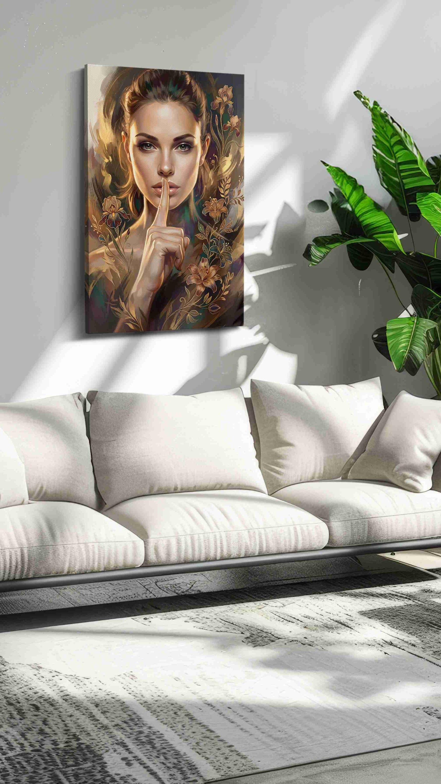 Whispering Blossoms (Portraits) - Portrait Wall Art, Figure Canvas Print, People Art in a modern interior mockup