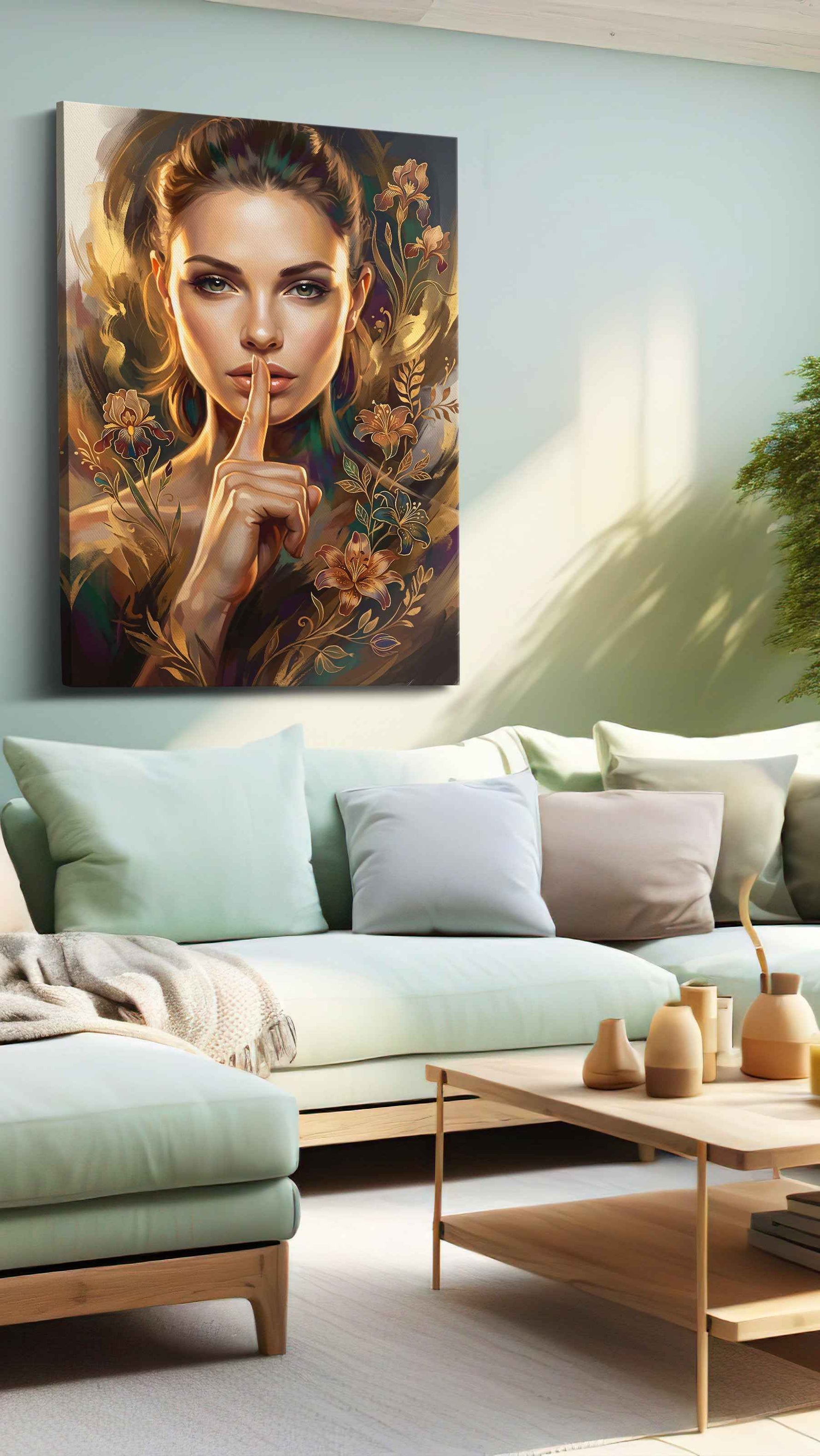 Whispering Blossoms portraits canvas print, hanging on wall