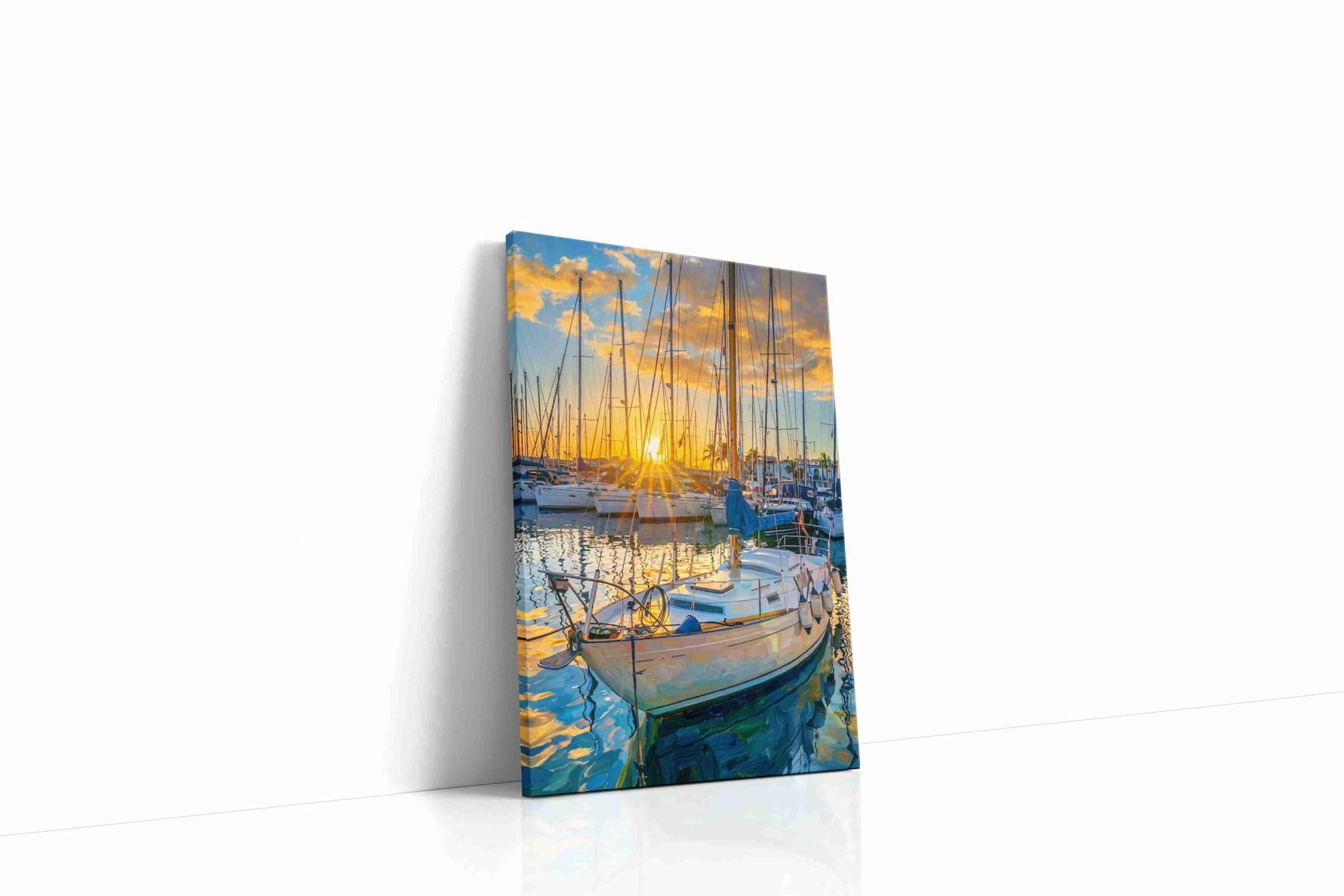 Golden Harbor Dreams sailing canvas print gallery-wrapped portrait canvas studio shot