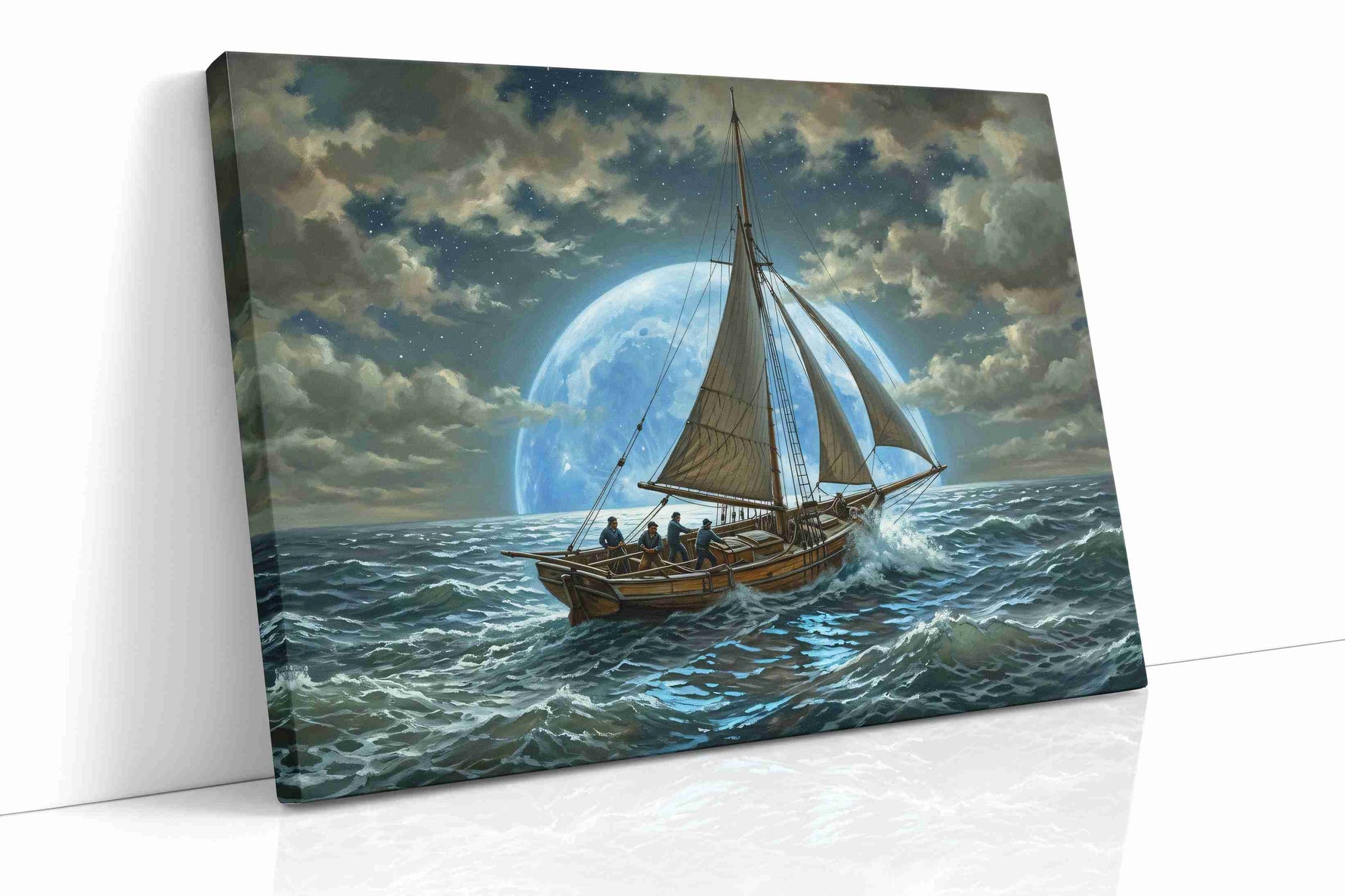 Moonlit Voyage sailing canvas print, gallery-wrapped, ready to hang