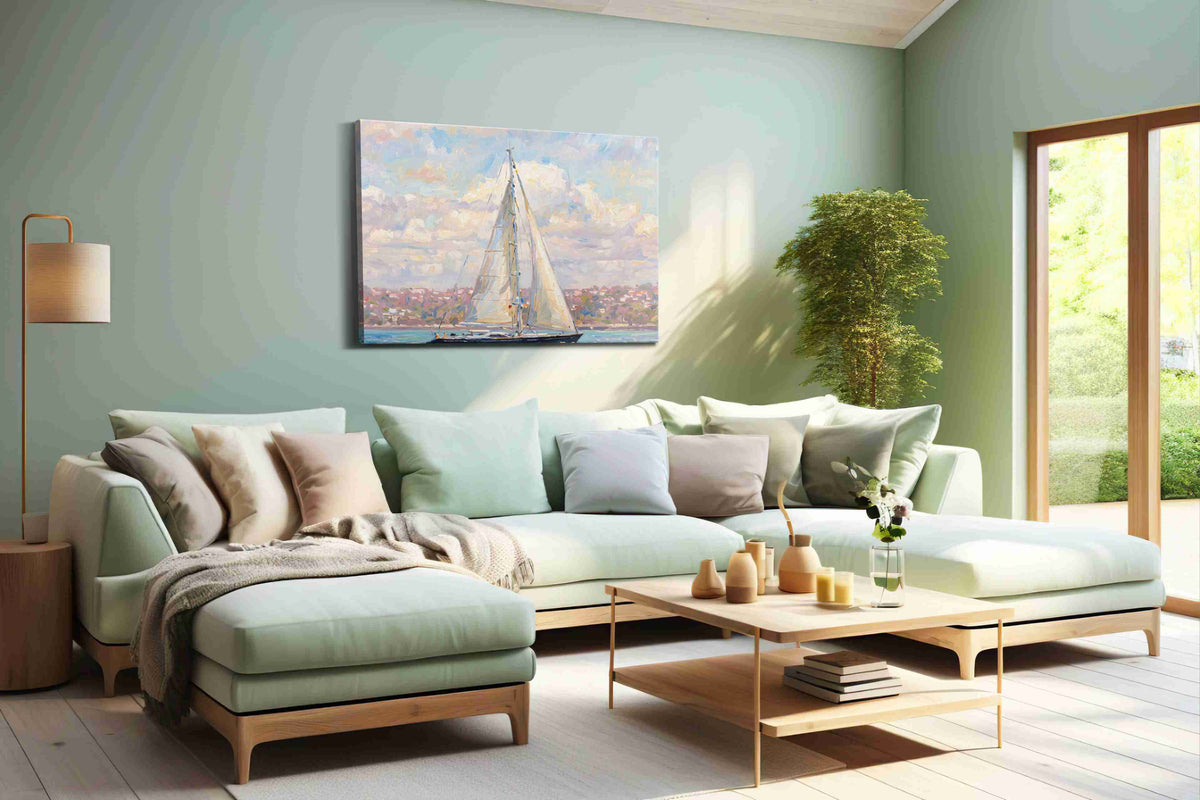 Sailing Serenity Skies (Sailing) - Nautical Wall Art, Sailing Canvas Print, Maritime Decor in a hung canvas mockup