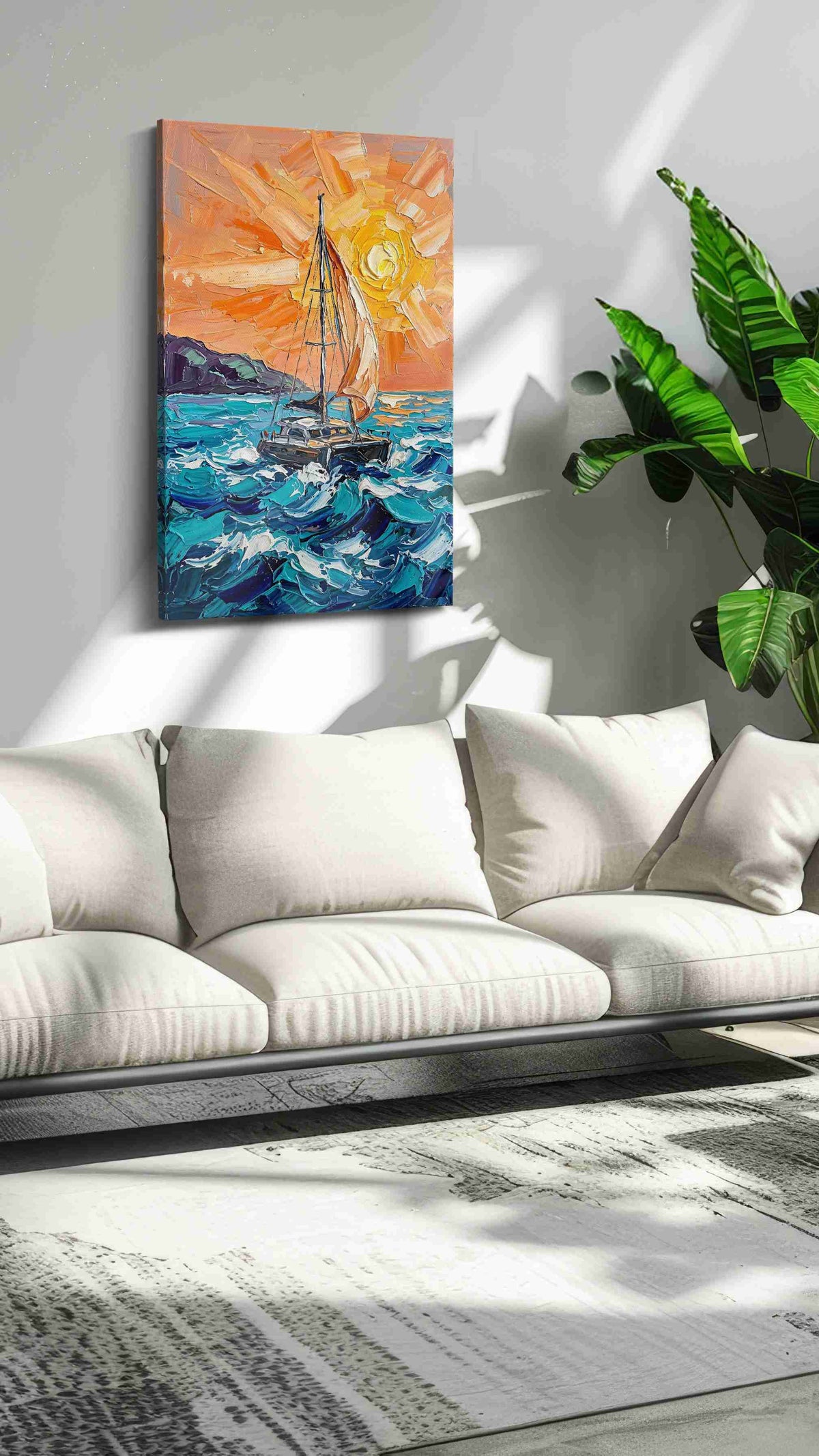 Sunlit Voyage (Sailing) - Nautical Wall Art, Sailing Canvas Print, Maritime Decor in a modern interior mockup