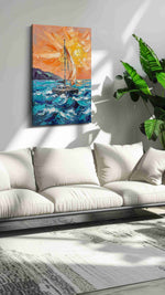 Sunlit Voyage (Sailing) - Nautical Wall Art, Sailing Canvas Print, Maritime Decor in a modern interior mockup