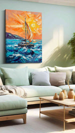 Sunlit Voyage sailing canvas print, hanging on wall