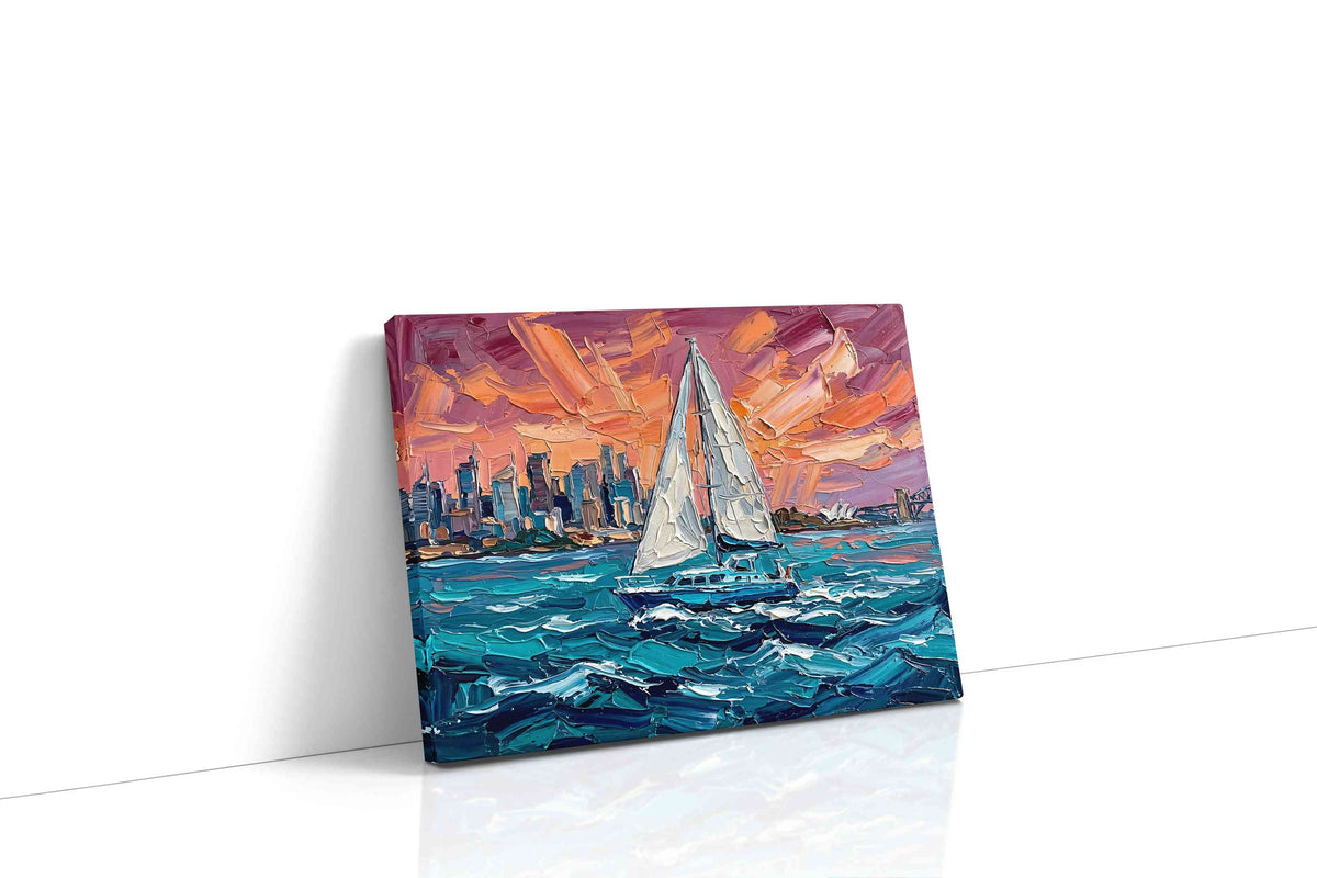 Sunset Voyage Symphony sailing canvas print gallery-wrapped landscape canvas studio shot