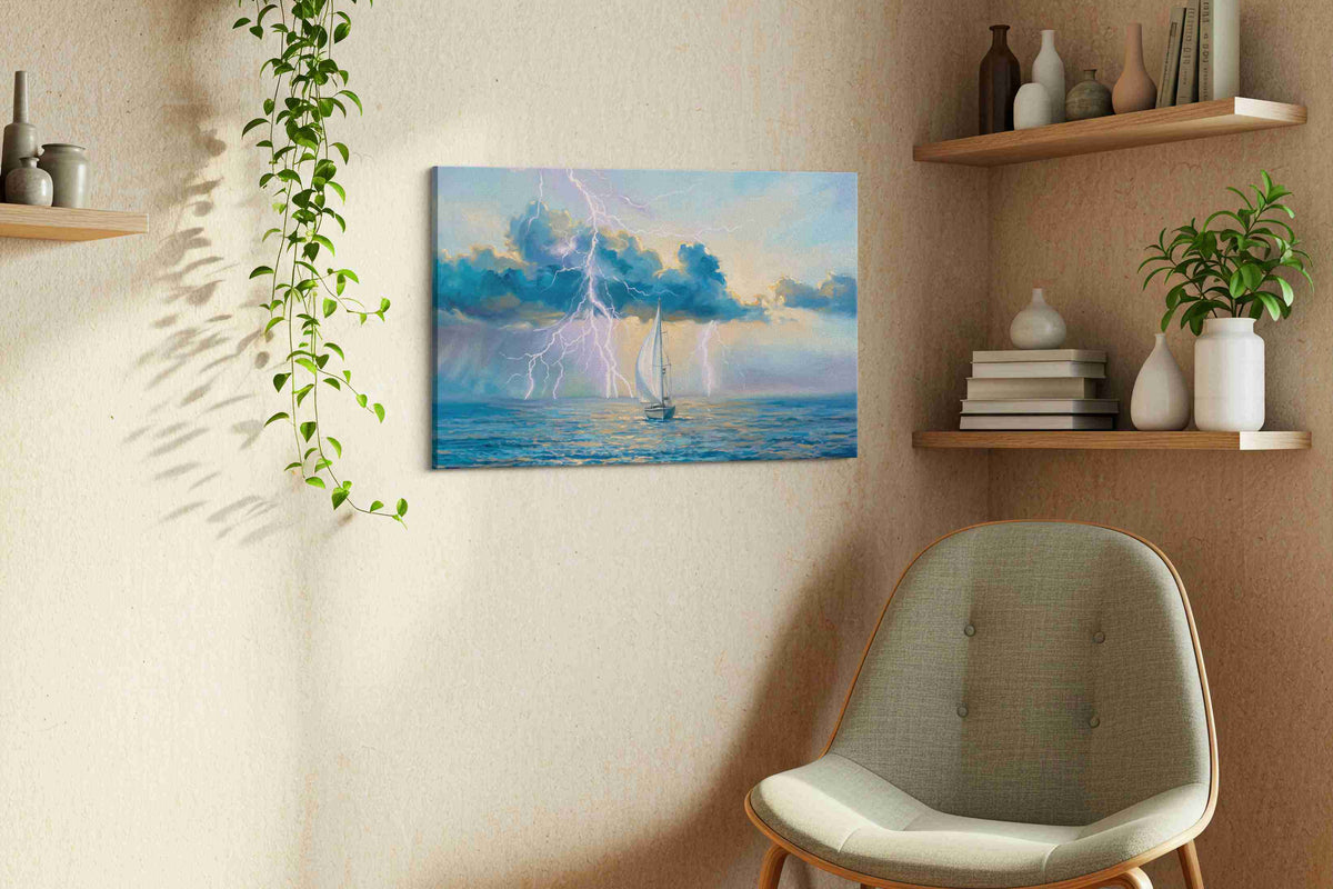 Tempest Symphony (Sailing) - Nautical Wall Art, Sailing Canvas Print, Maritime Decor in a living room scene