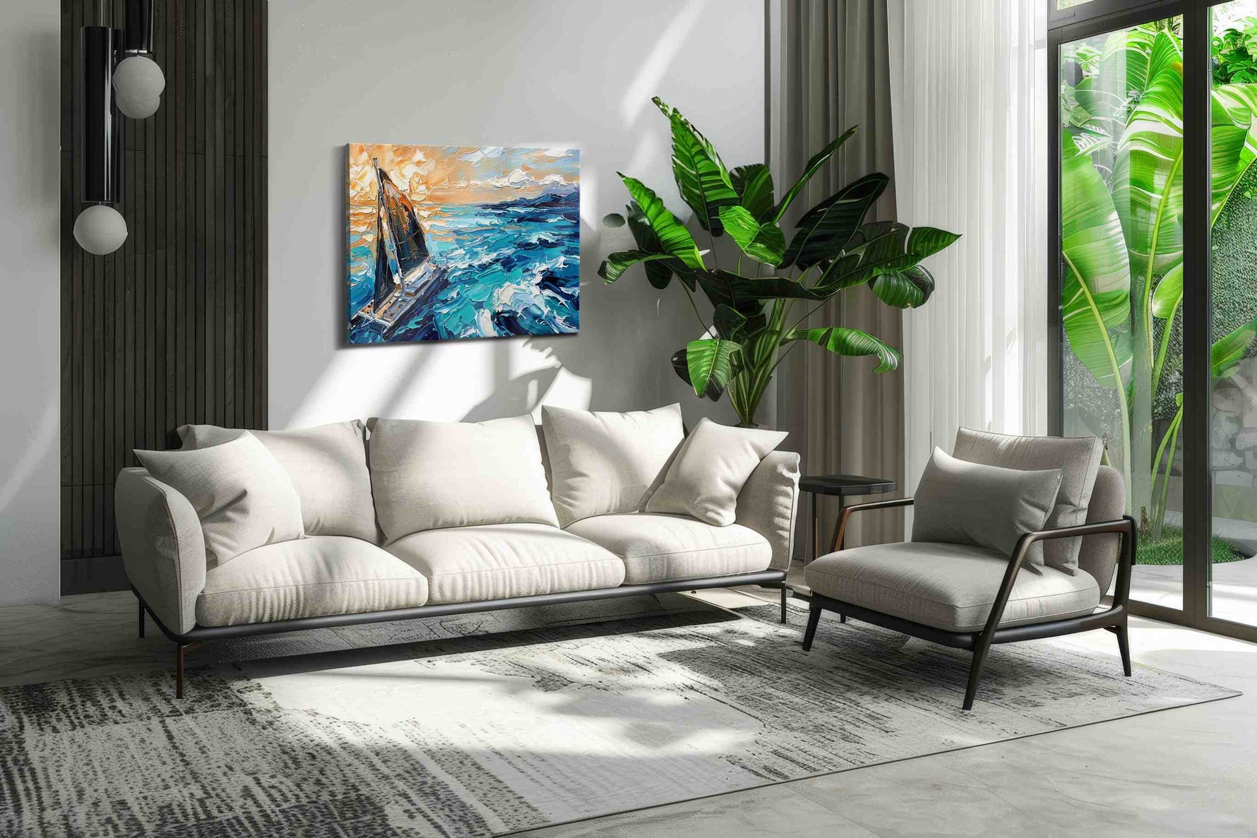 Voyage of the Sunlit Waves sailing canvas print, on wall, lifestyle preview