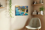 Whimsical Winds of the Sea sailing canvas print, displayed in a living room