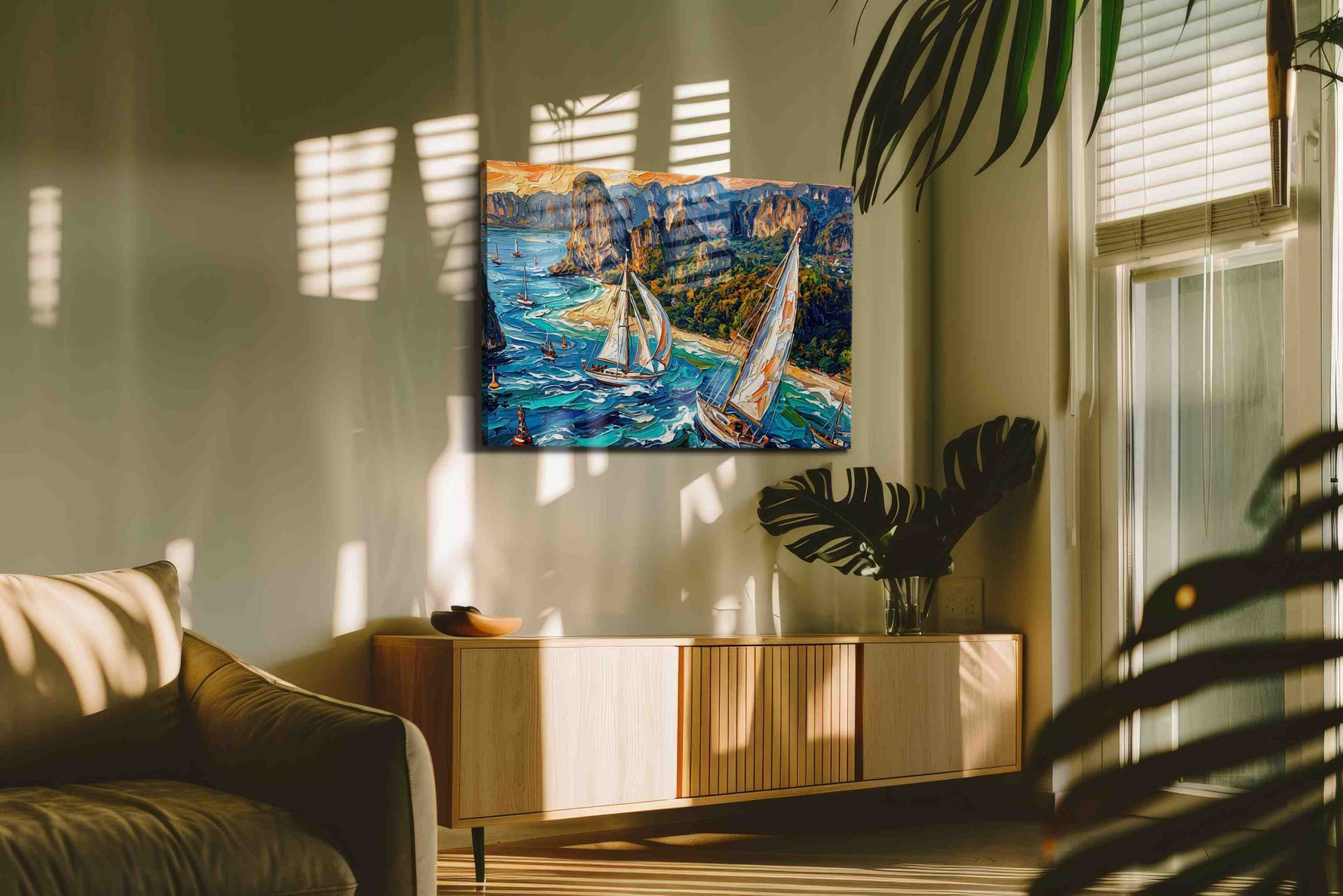 Whimsical Winds of the Sea (Sailing) - Nautical Wall Art, Sailing Canvas Print, Maritime Decor in a hung canvas mockup