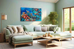 Coral Symphony sealife canvas print, hanging on wall
