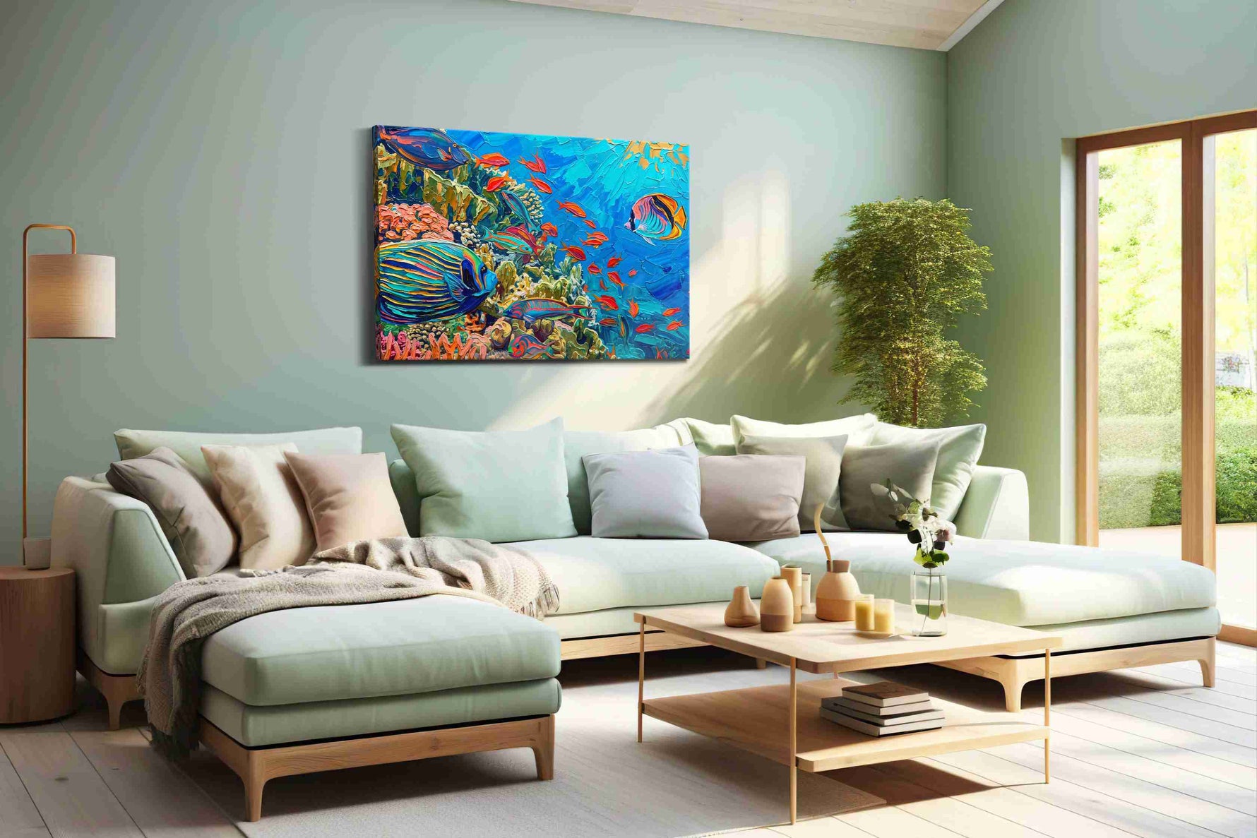 Coral Symphony II sealife canvas print, hanging on wall