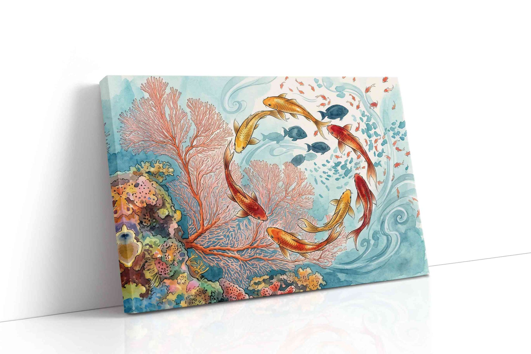 Dance of the Coral Koi sealife canvas print gallery-wrapped landscape canvas studio shot