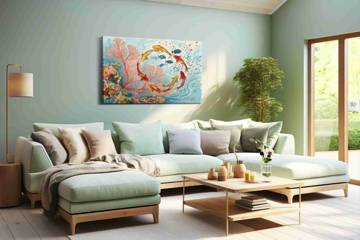 Dance of the Coral Koi (Sealife) - Sea Life Wall Art, Marine Canvas Print, Ocean Animal Art
