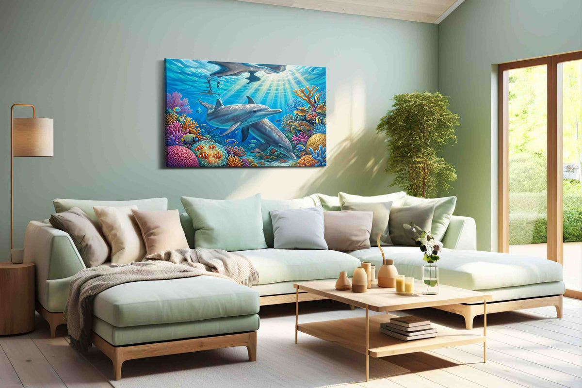 Dolphin Symphony in Coral Waters (Sealife) - Sea Life Wall Art, Marine Canvas Print, Ocean Animal Art