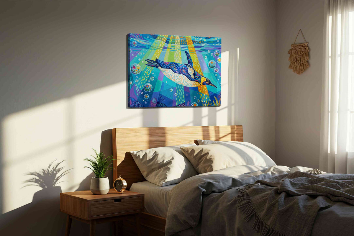 Enchanted Undersea Voyage animals canvas print, displayed in a bedroom