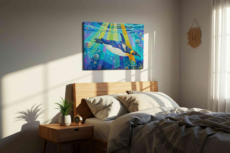Enchanted Undersea Voyage animals canvas print, displayed in a bedroom