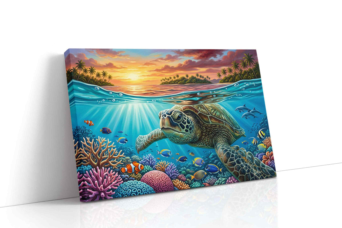 Sunlit Ocean Odyssey sealife canvas print, gallery-wrapped, ready to hang