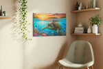 Sunlit Ocean Odyssey sealife canvas print in a living room scene
