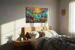 Sunlit Ocean Symphony sealife canvas print, displayed in a bedroom