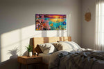 Tropical Twilight Reef sealife canvas print, displayed in a bedroom