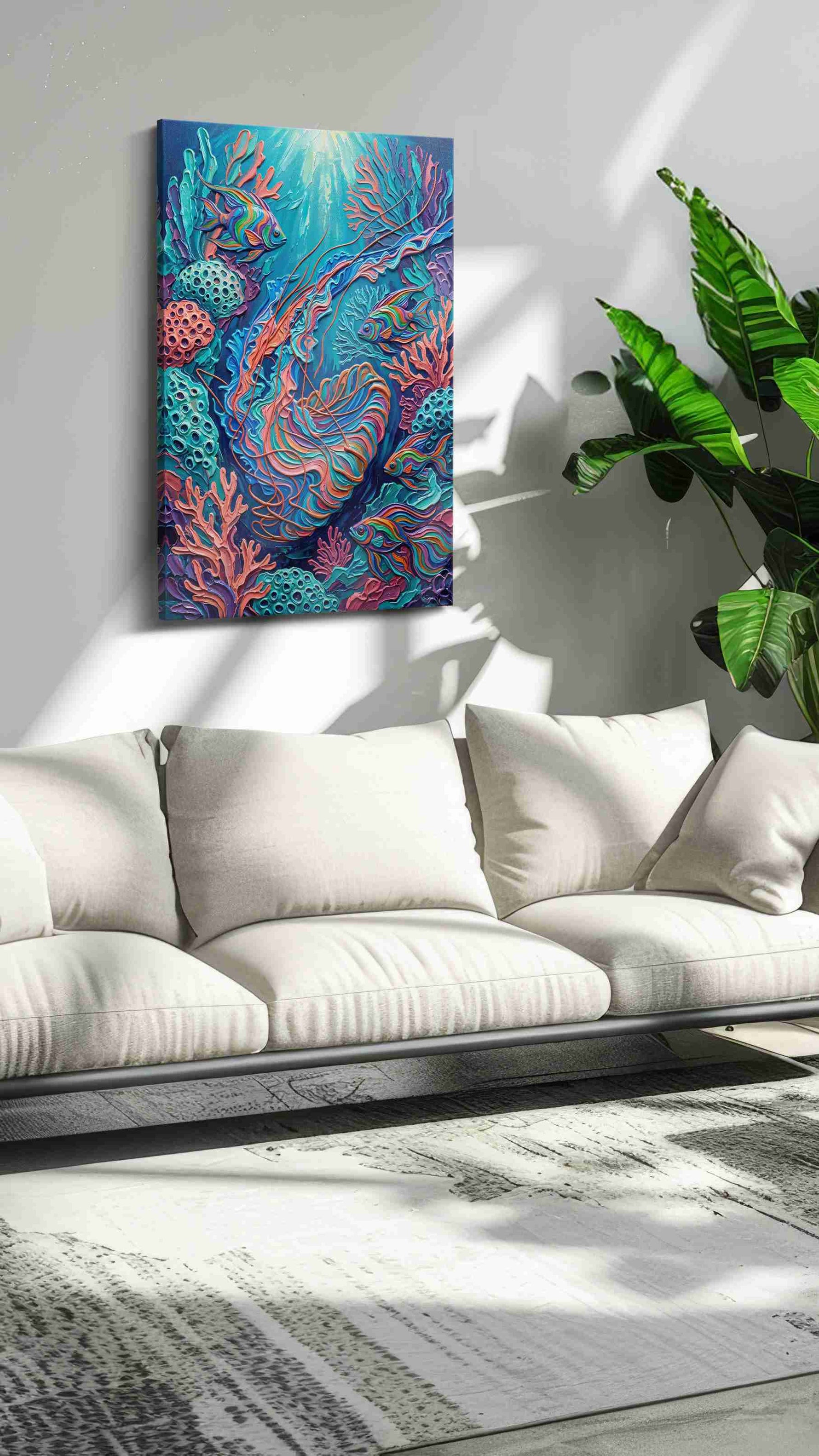 Underwater Symphony of Colors sealife canvas print, hanging on wall