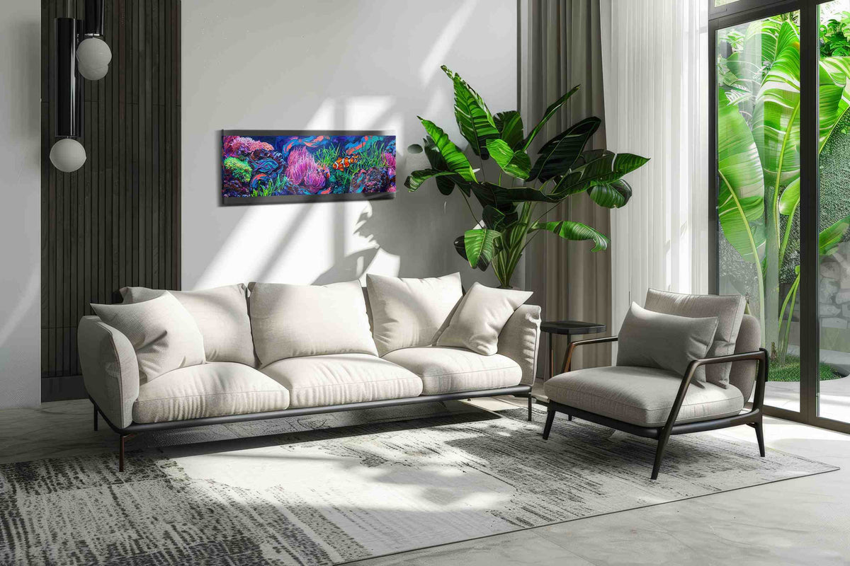 Vibrant Reef Ballet sealife canvas print in a modern interior mockup