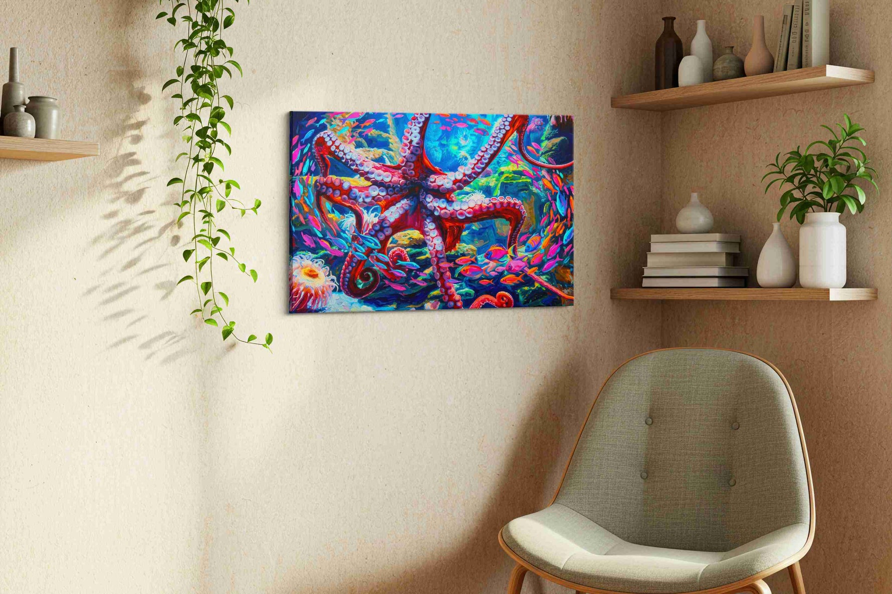 Vivid Abyss sealife canvas print, displayed in a living room
