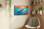 Whale Song at Sunset sealife canvas print, displayed in a living room