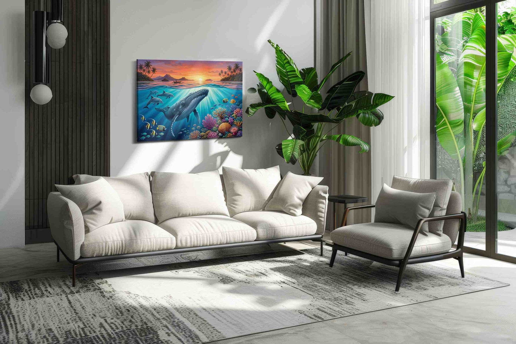 Whale Song at Sunset sealife canvas print, on wall, lifestyle preview