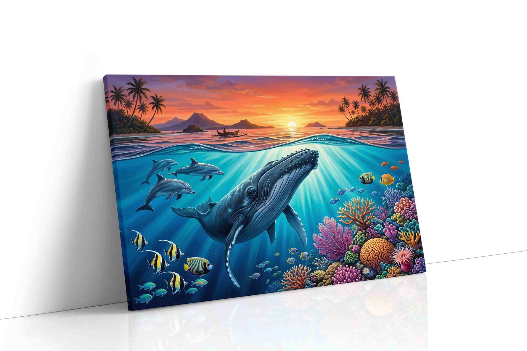 Whale Song at Sunset sealife canvas print gallery-wrapped landscape canvas studio shot
